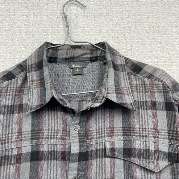 Royal Robbins Grey / Red Flannel Plaid Outdoor Button Up Shirt Size Large Camp - Picture 5 of 14